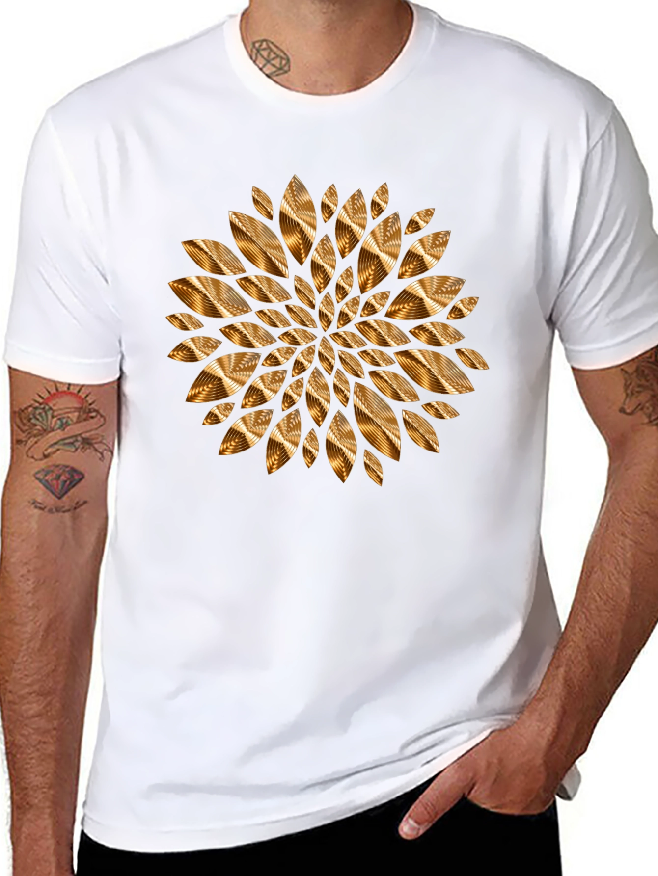 Abstract Gold Petal Design Black T-Shirt