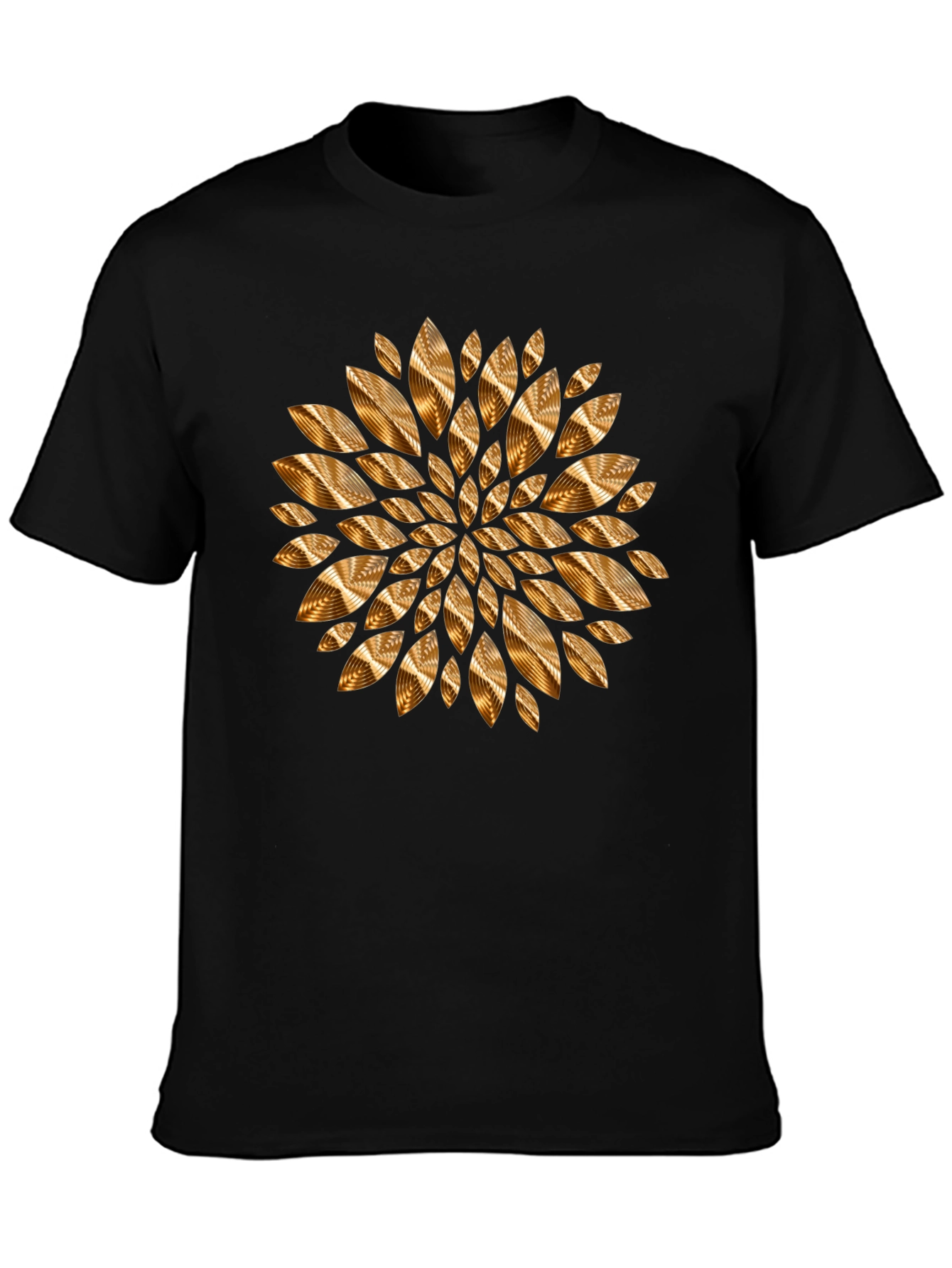 Abstract Gold Petal Design Black T-Shirt