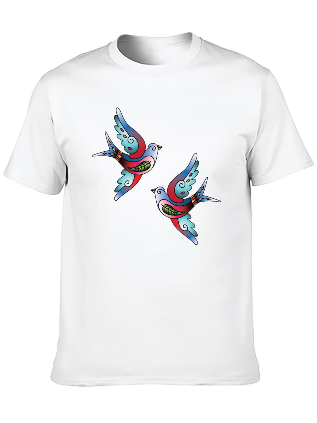 Stylish Black Tee with Swallow Tattoo Print