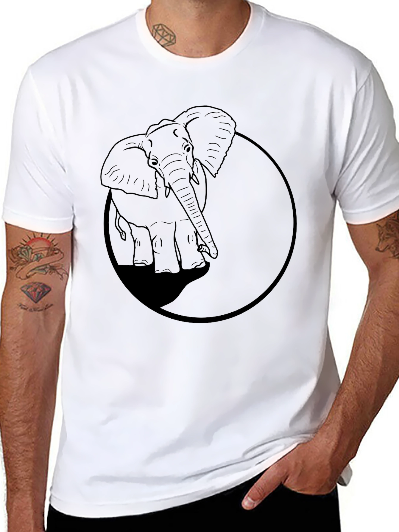 Elephant Graphic Tee - Black Cotton Casual Shirt