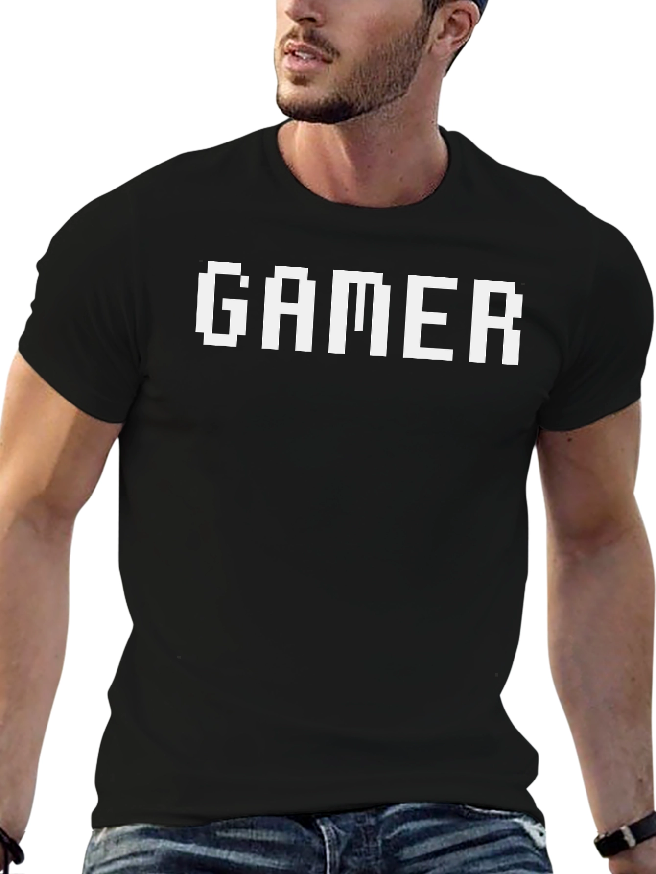 Gamer Pixel Art Graphic Tee - Black Cotton T-Shirt