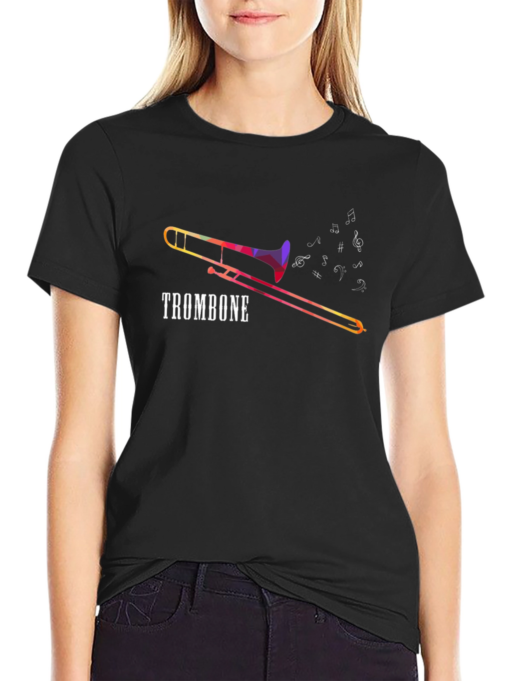 Trombone Music Notes Graphic Tee - Black