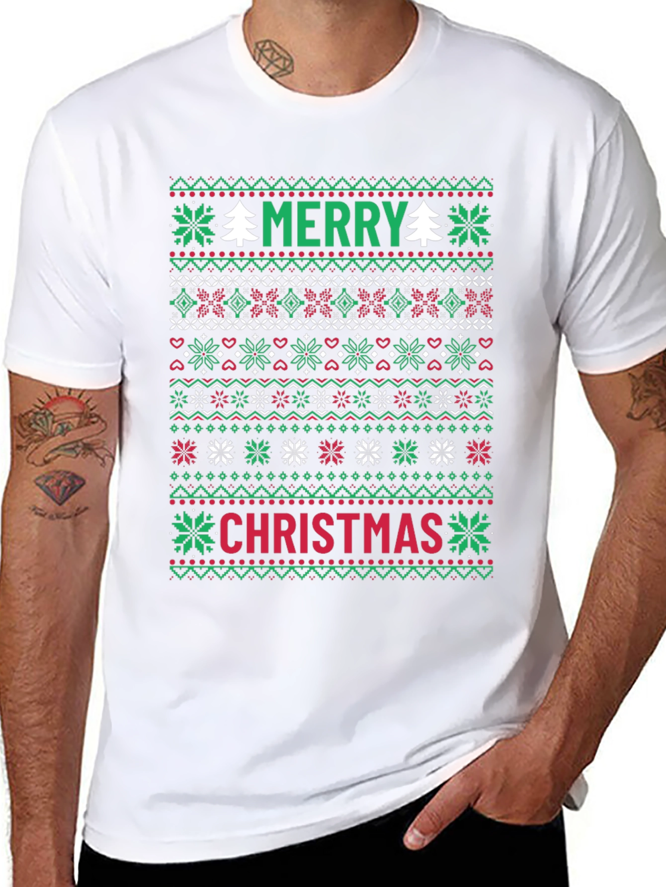 Merry Christmas Ugly Sweater Style Graphic Tee