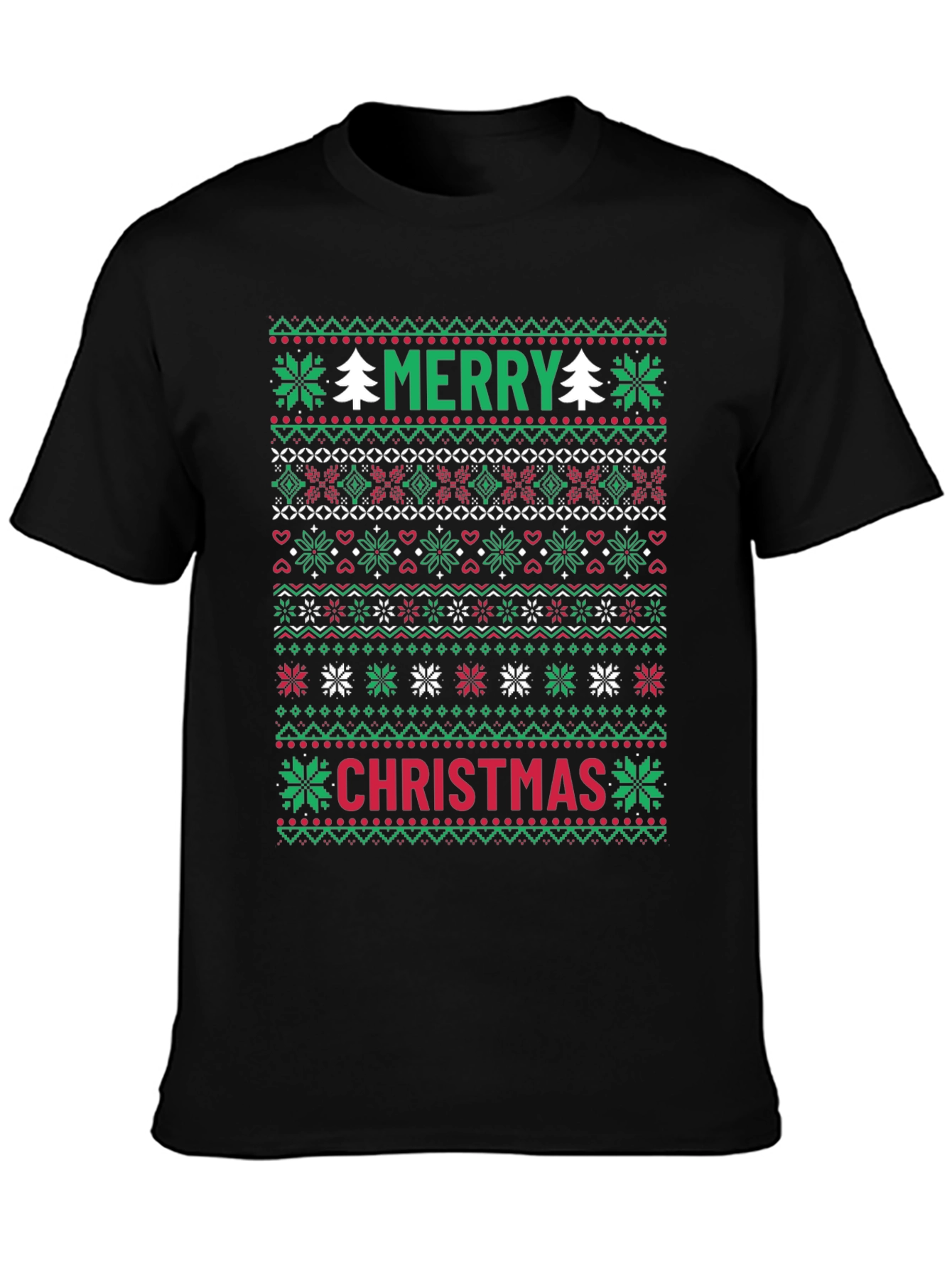 Merry Christmas Ugly Sweater Style Graphic Tee
