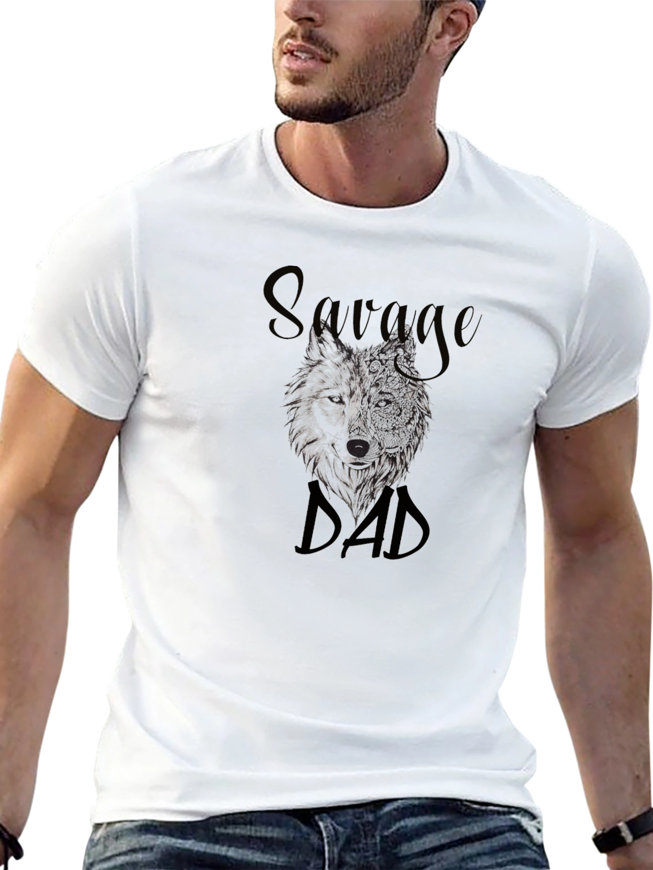 Savage Dad Wolf Graphic T-Shirt - Black