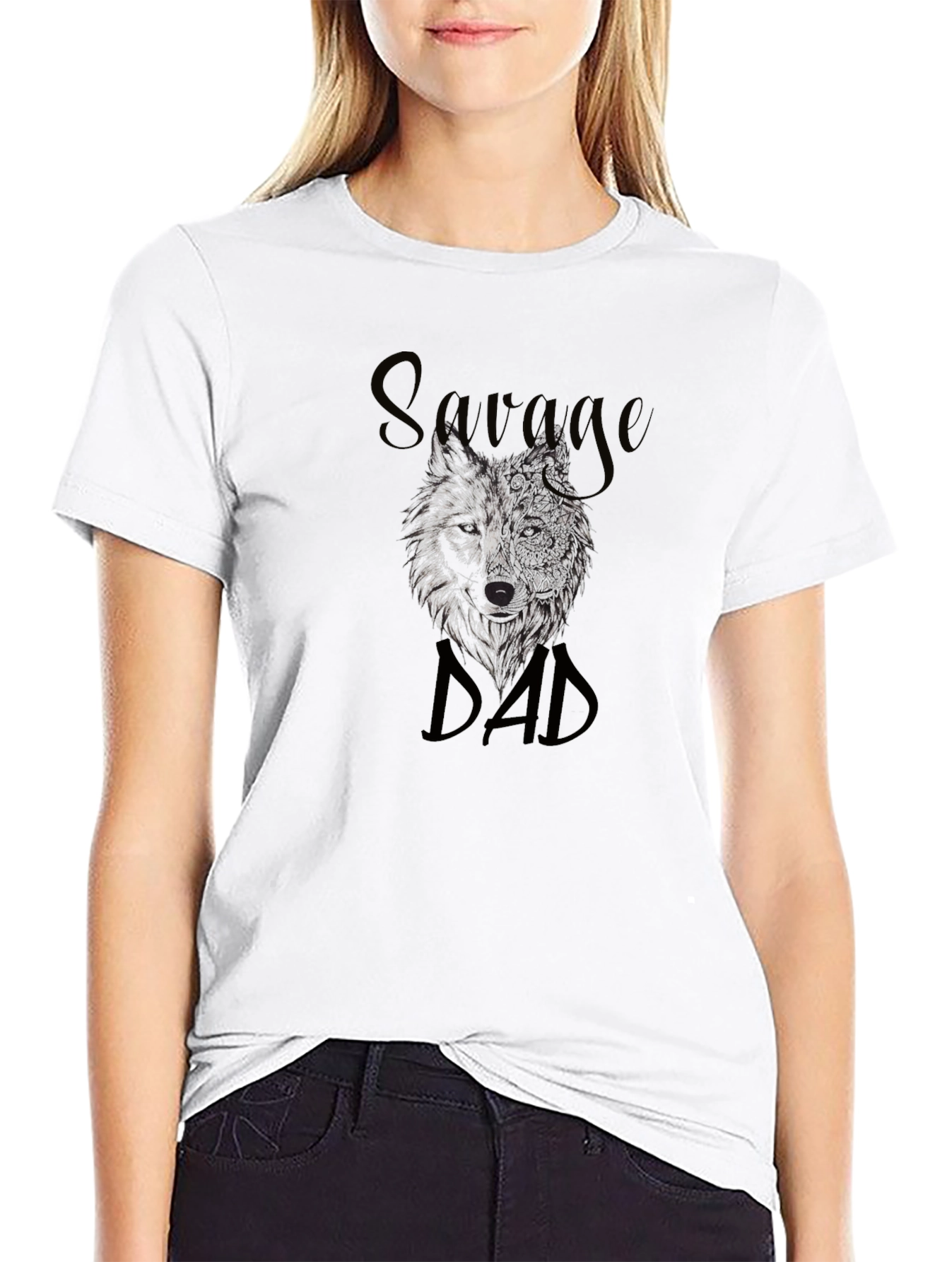 Savage Dad Wolf Graphic T-Shirt - Black