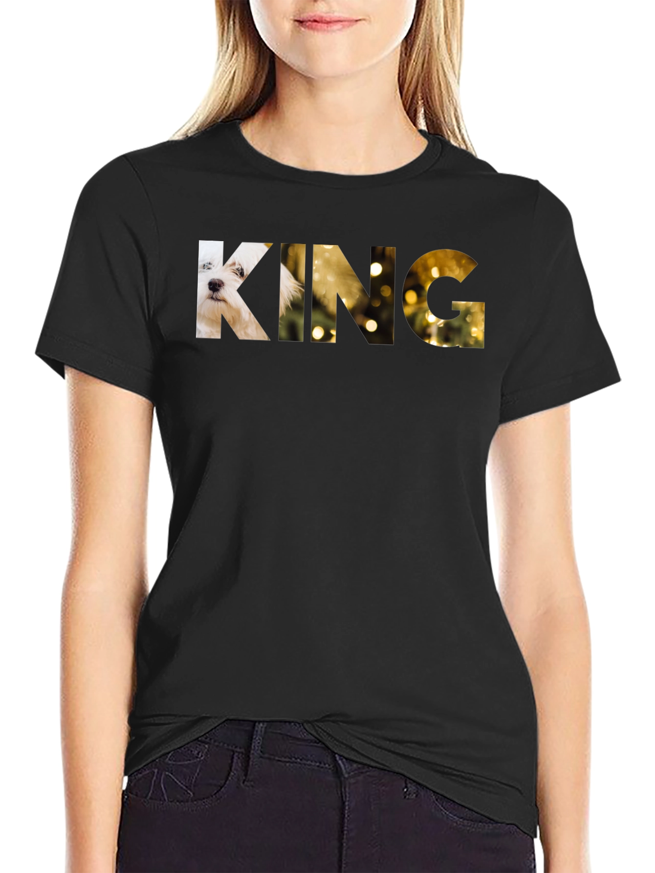 King Dog Graphic Print Black T-Shirt