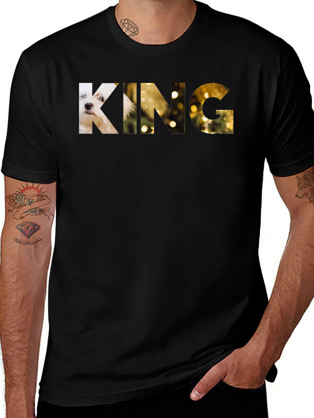 King Dog Graphic Print Black T-Shirt
