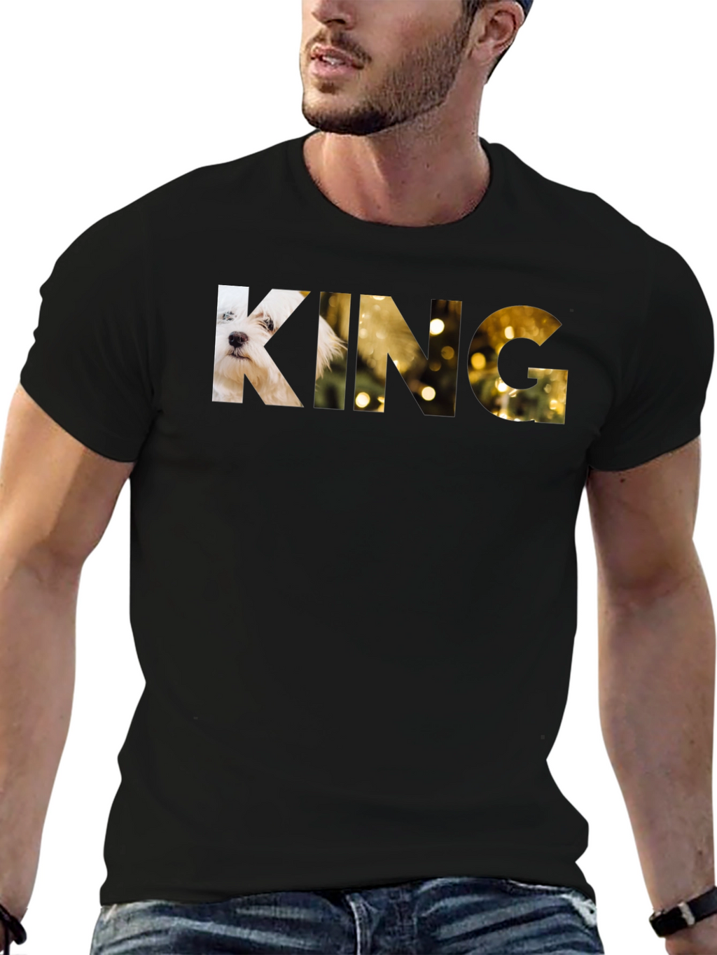 King Dog Graphic Print Black T-Shirt