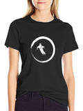 Black T-Shirt with Skiing Graphic