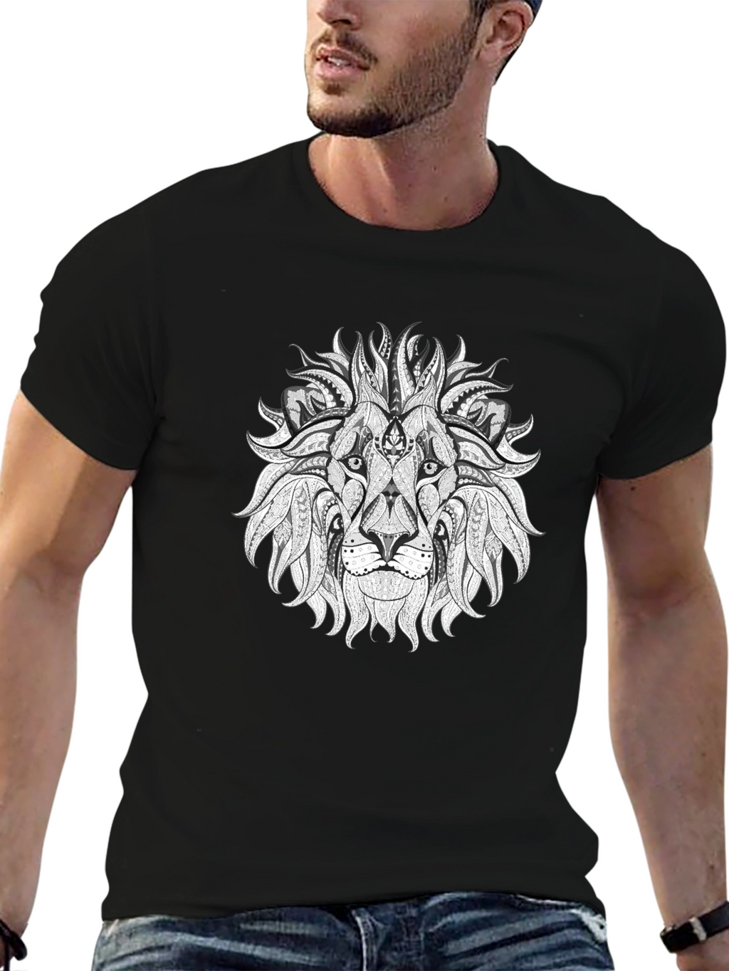 Black Lion Graphic Tee - Artistic Print