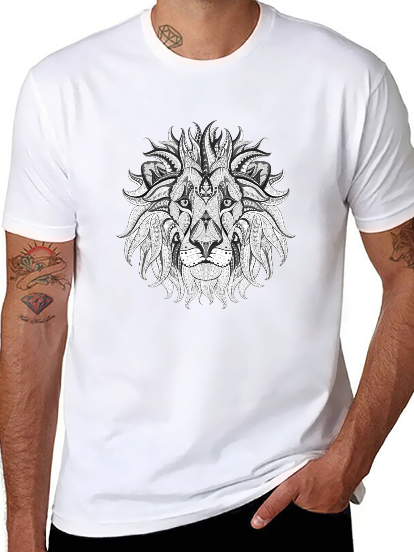 Black Lion Graphic Tee - Artistic Print
