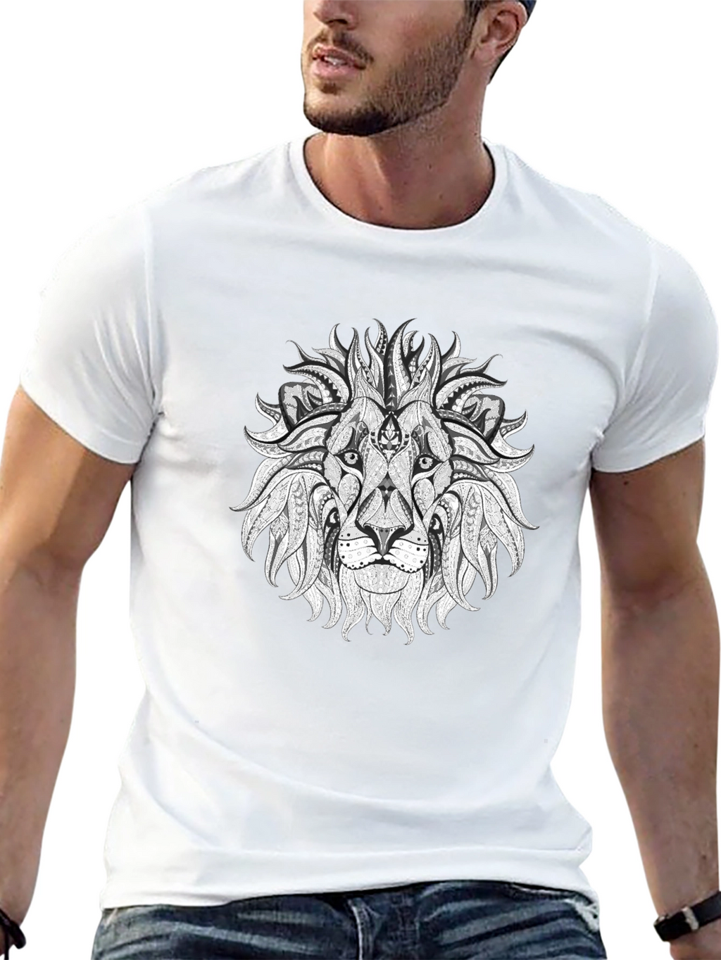 Black Lion Graphic Tee - Artistic Print