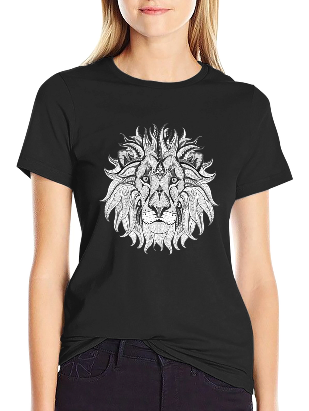 Black Lion Graphic Tee - Artistic Print