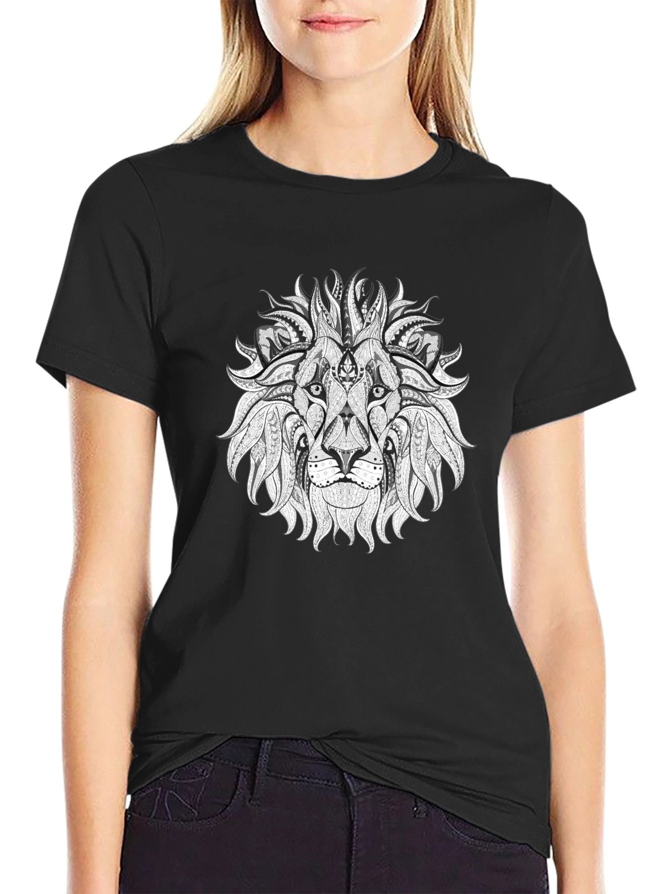 Black Lion Graphic Tee - Artistic Print