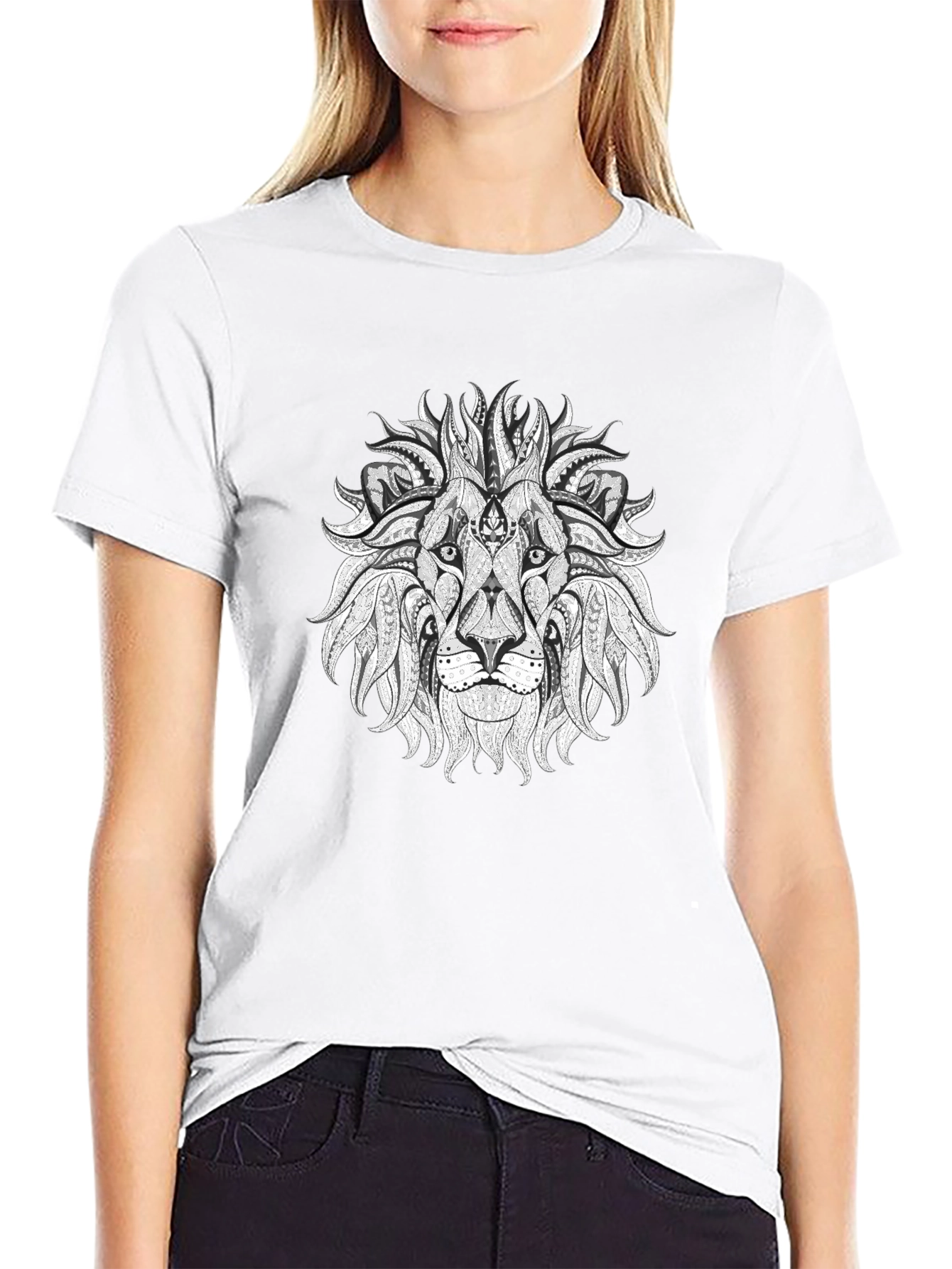 Black Lion Graphic Tee - Artistic Print