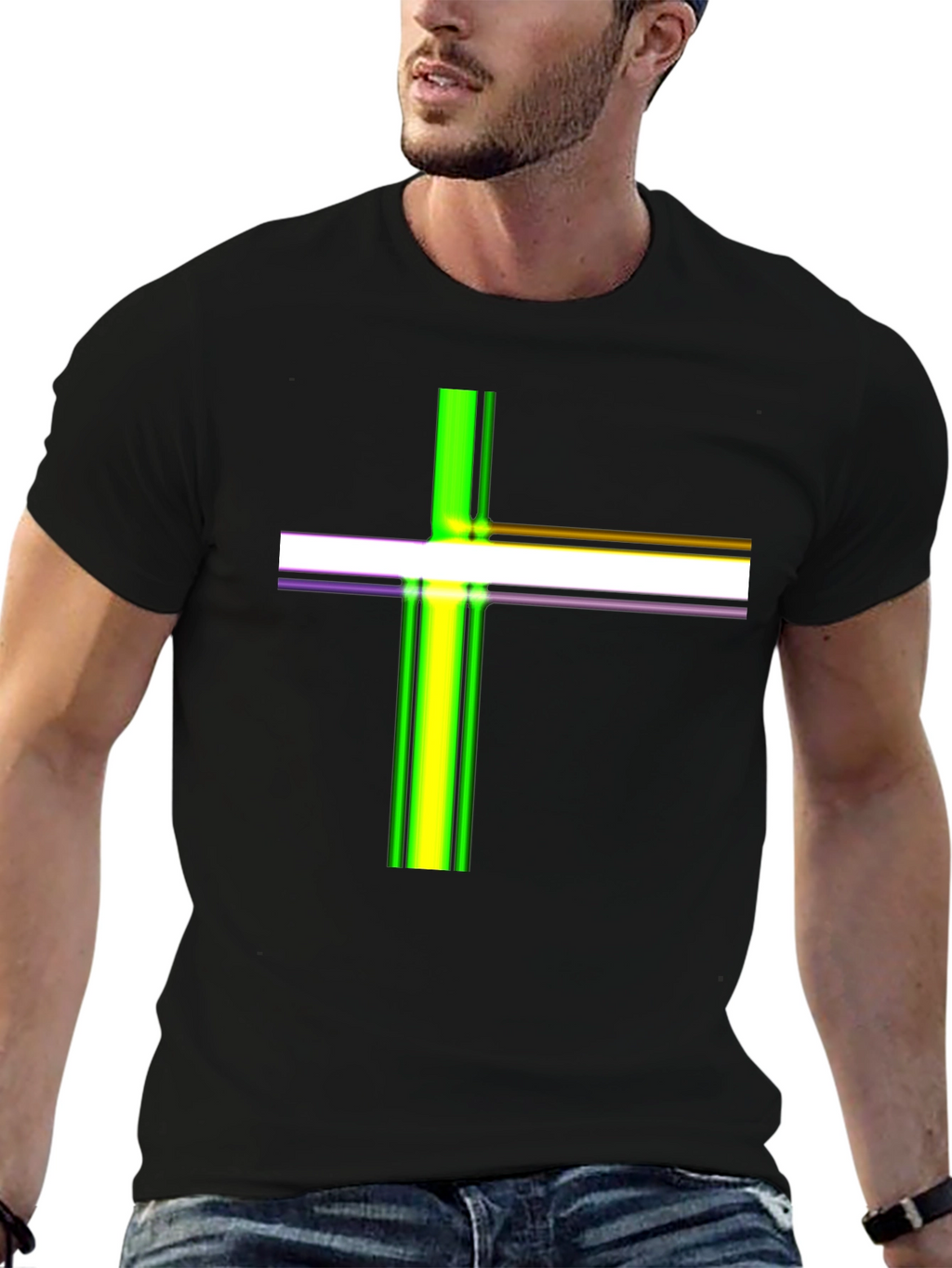 Striped Cross Graphic Black T-Shirt