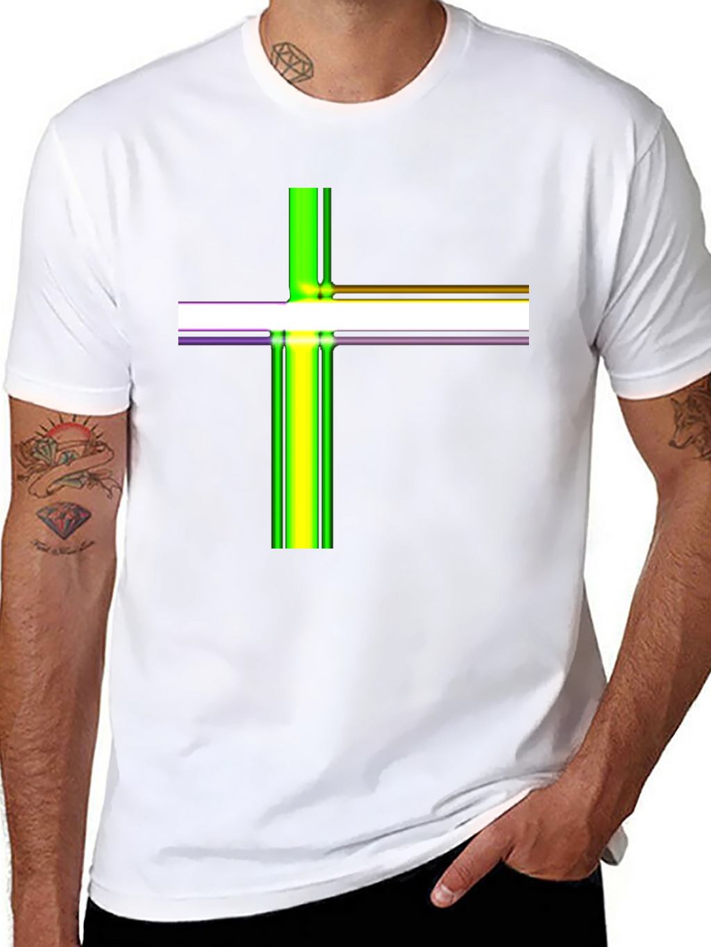 Striped Cross Graphic Black T-Shirt