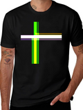 Striped Cross Graphic Black T-Shirt
