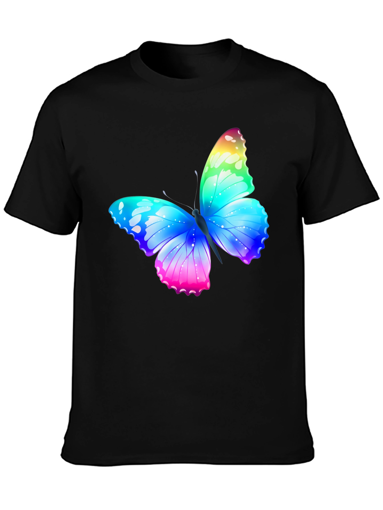 Rainbow Butterfly Graphic Black T-Shirt
