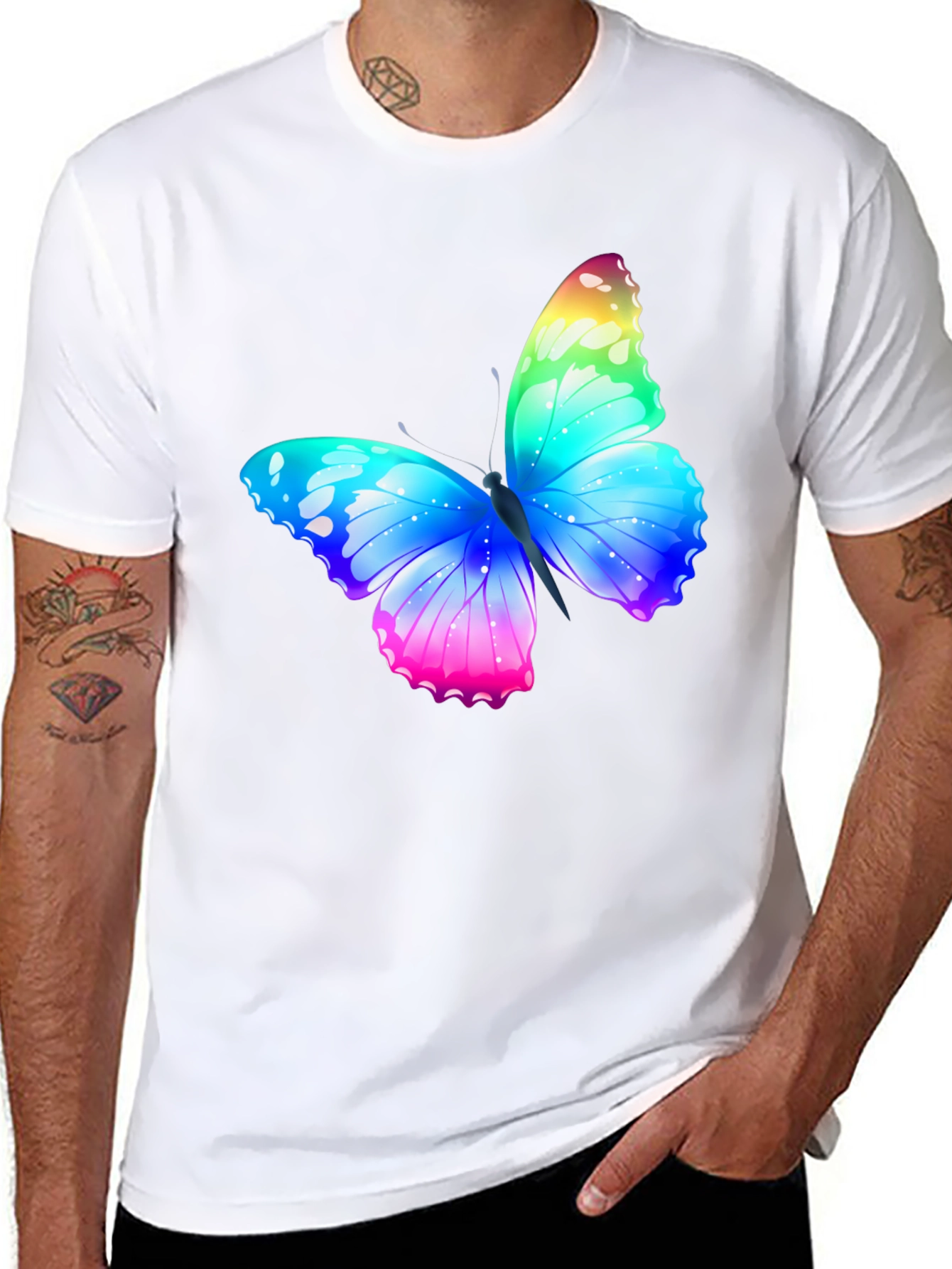 Rainbow Butterfly Graphic Black T-Shirt
