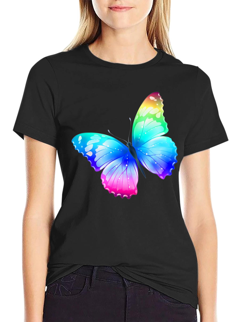Rainbow Butterfly Graphic Black T-Shirt