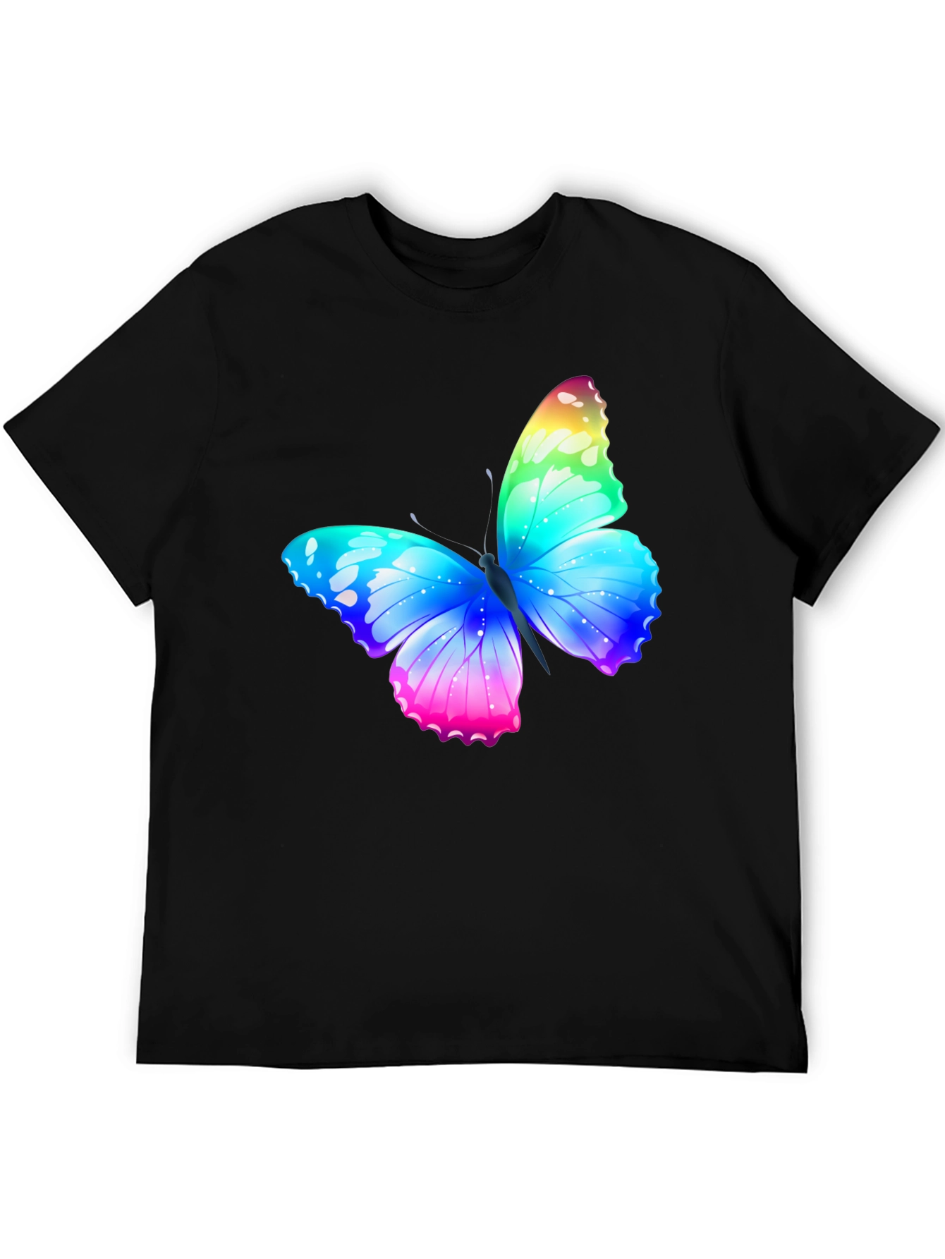 Rainbow Butterfly Graphic Black T-Shirt