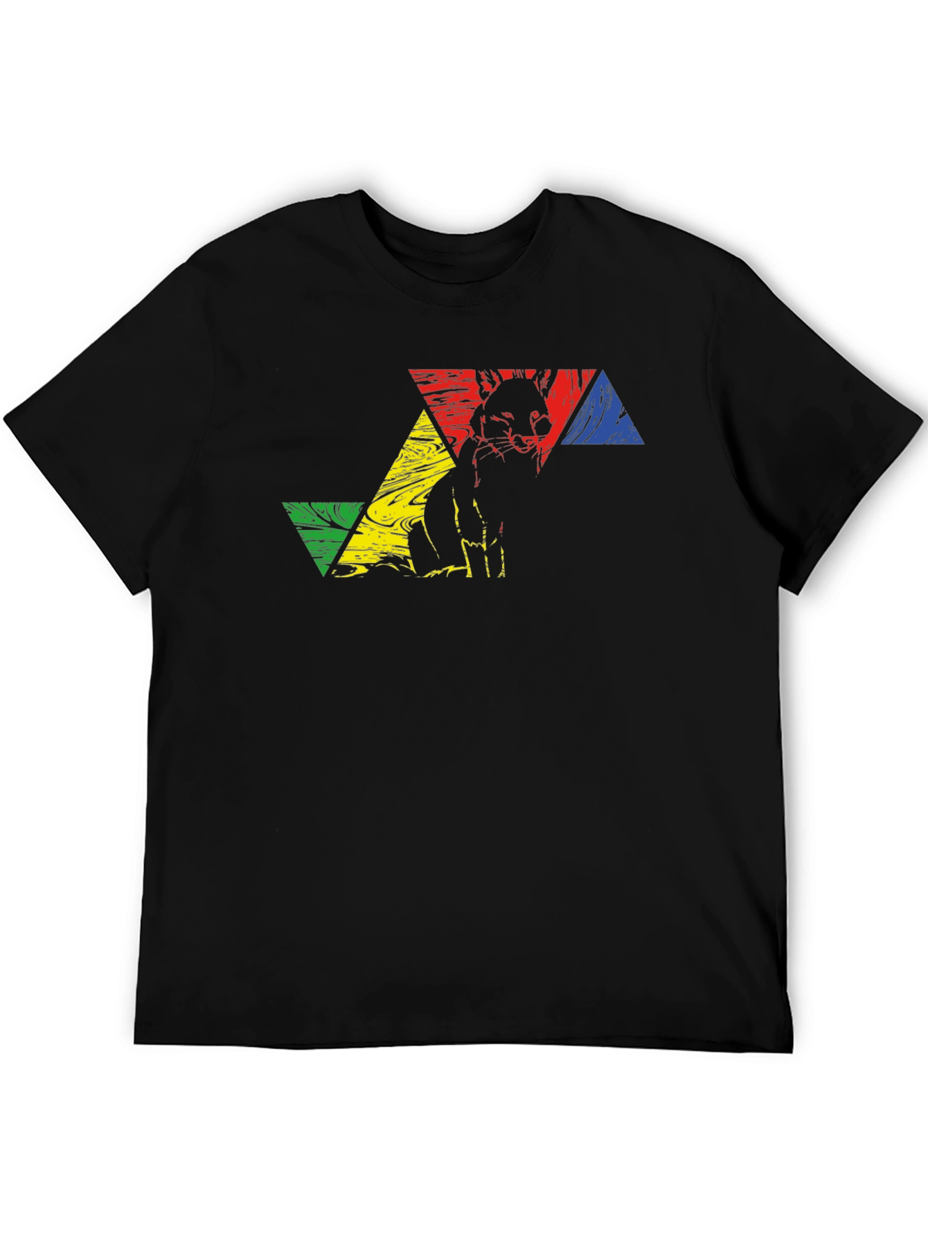 Geometric Fox Graphic Tee - Black Crew Neck
