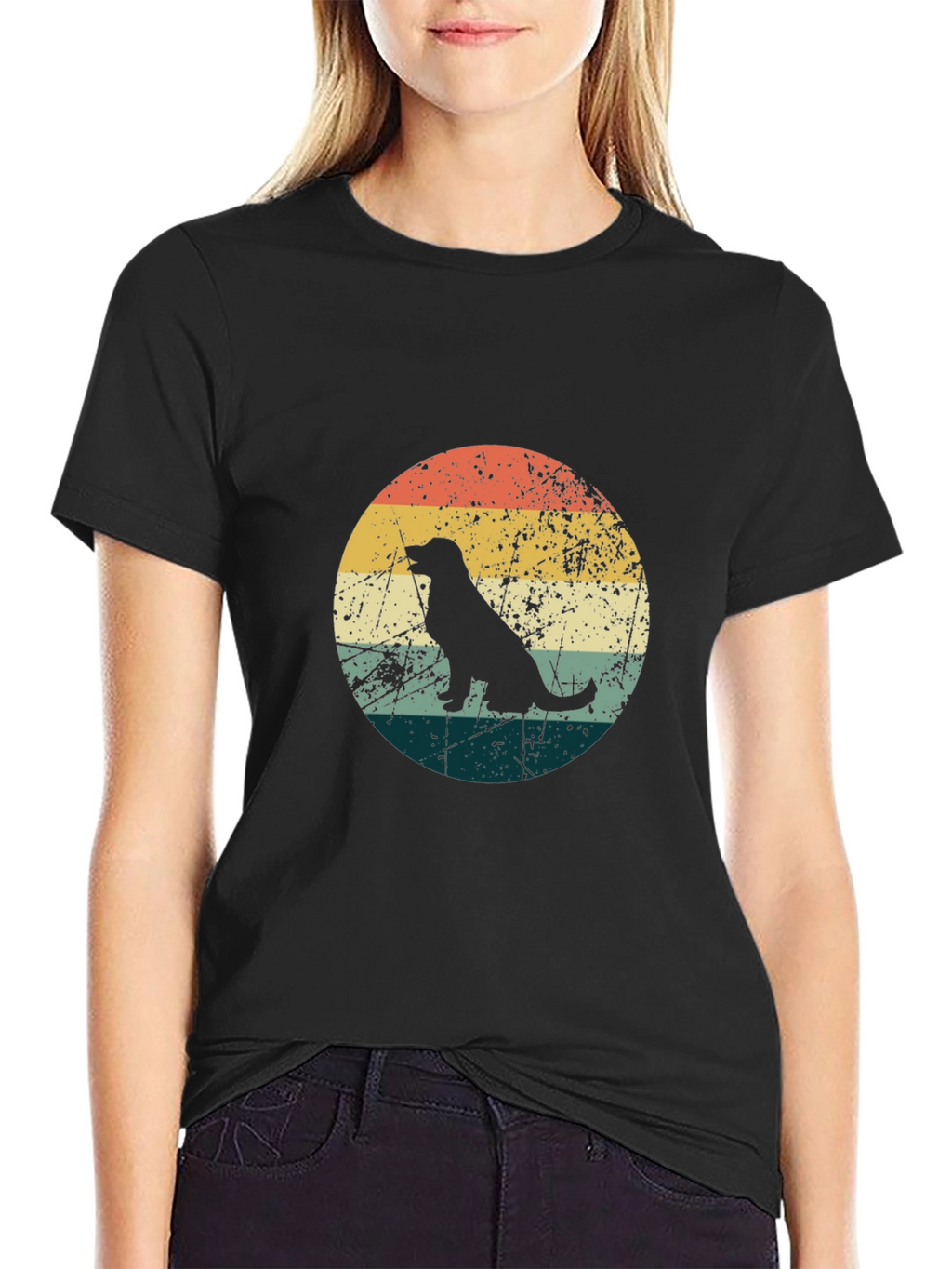 Retro Dog Silhouette Graphic Tee - Black