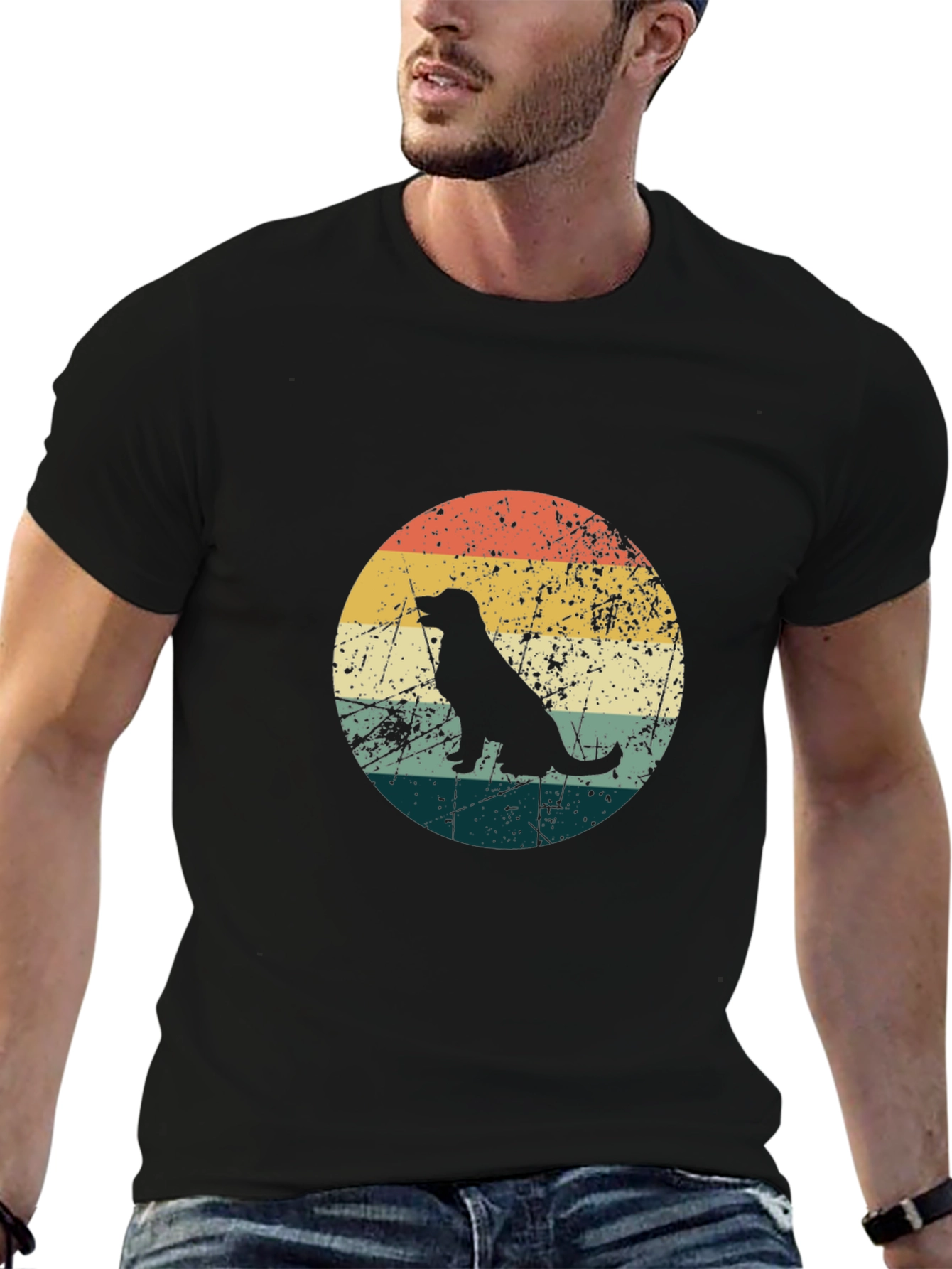 Retro Dog Silhouette Graphic Tee - Black