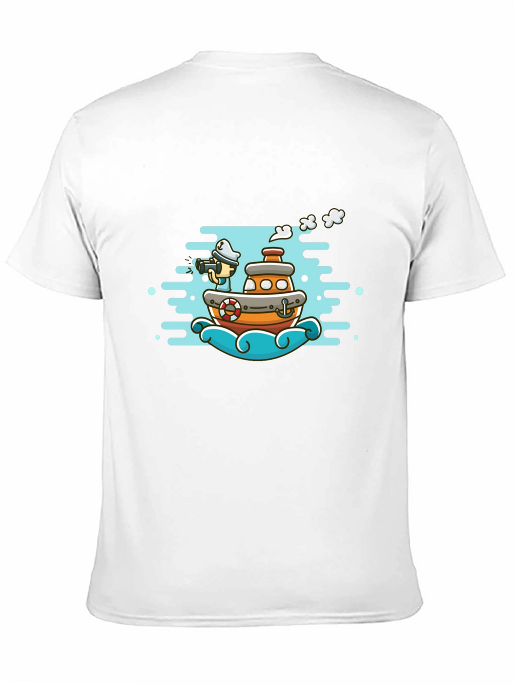 Cartoon Boat Graphic Tee - Black Cotton T-Shirt