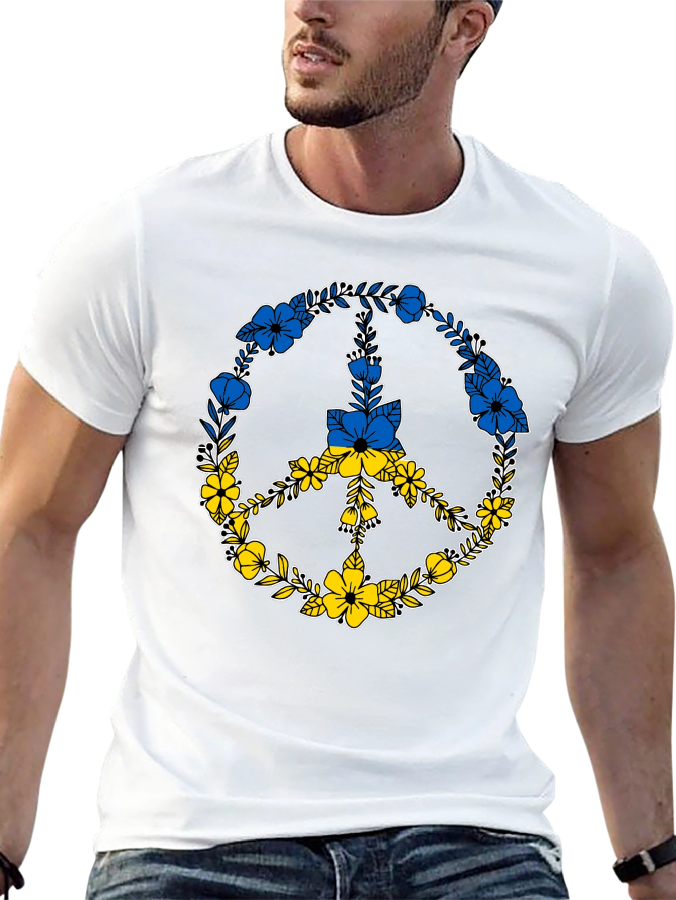 Floral Peace Sign Ukraine Flag T-Shirt