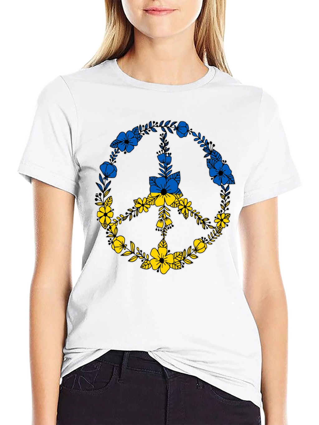 Floral Peace Sign Ukraine Flag T-Shirt