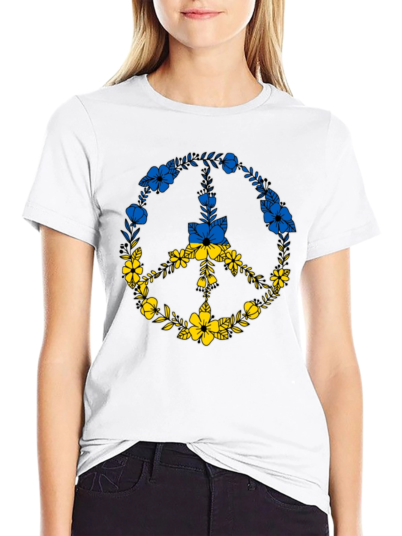Floral Peace Sign Ukraine Flag T-Shirt