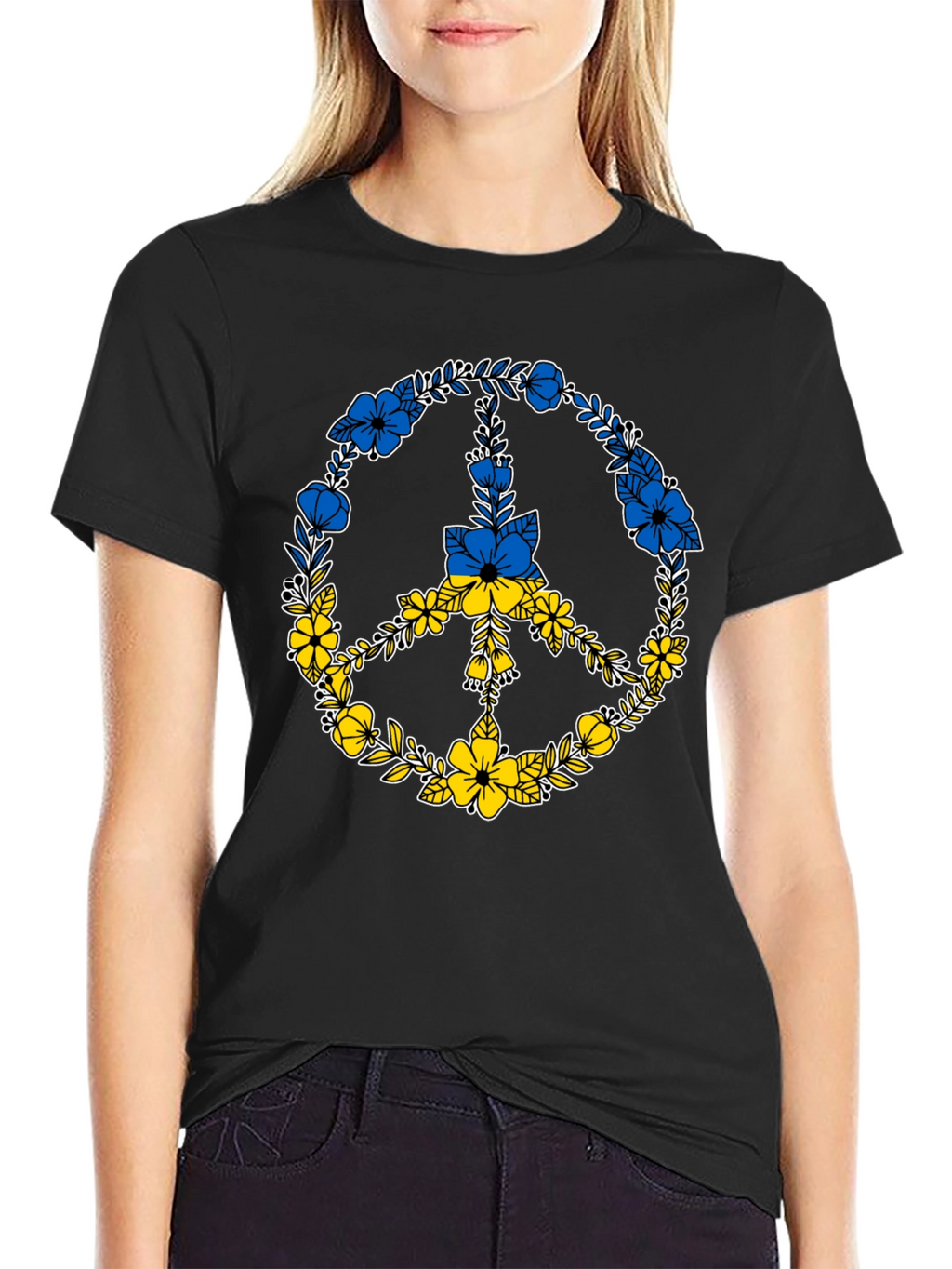 Floral Peace Sign Ukraine Flag T-Shirt