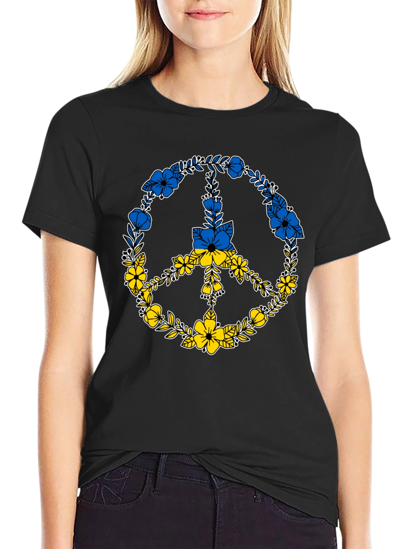 Floral Peace Sign Ukraine Flag T-Shirt