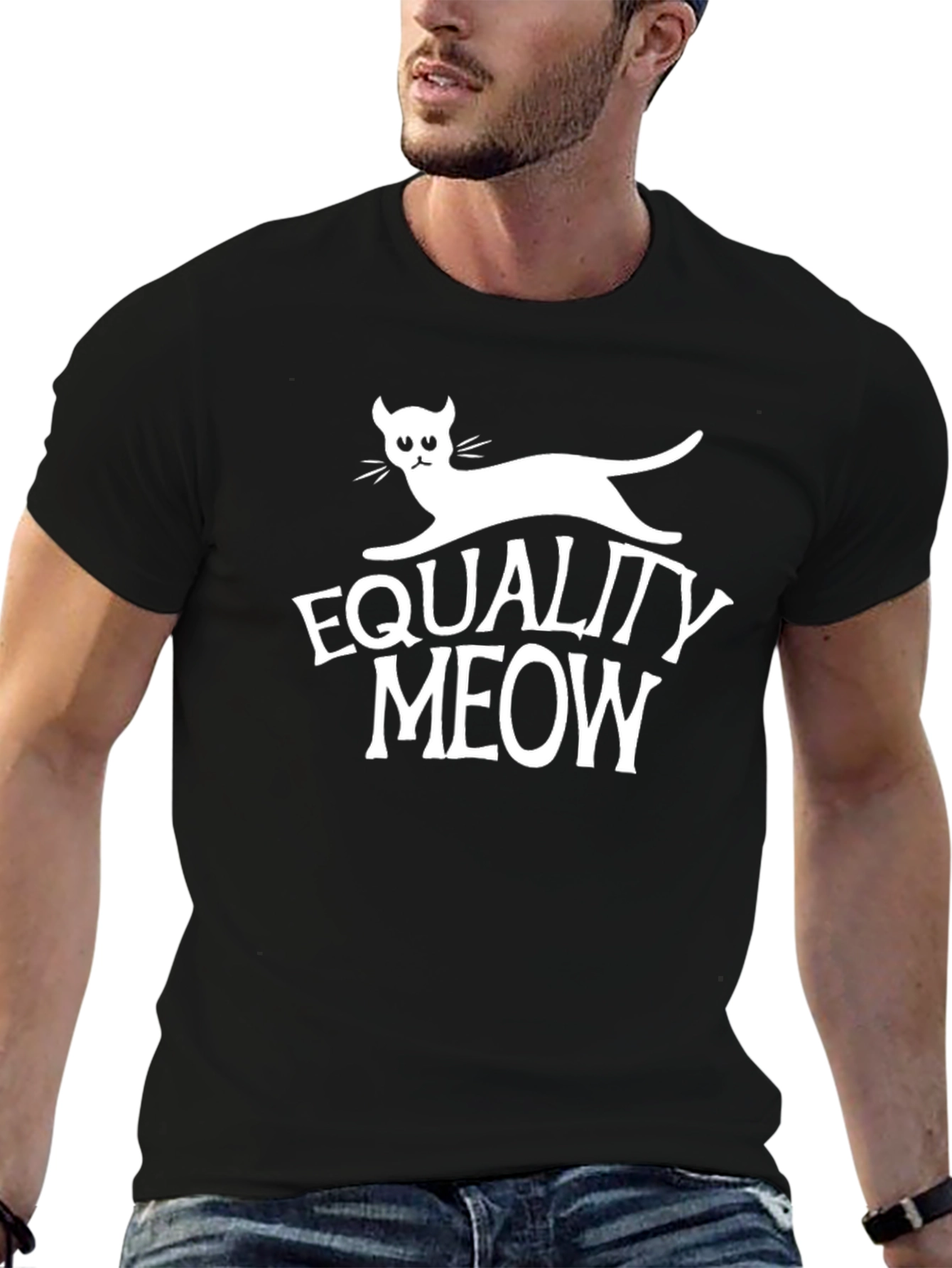 Equality Meow Black T-Shirt - Funny Cat Lover Tee