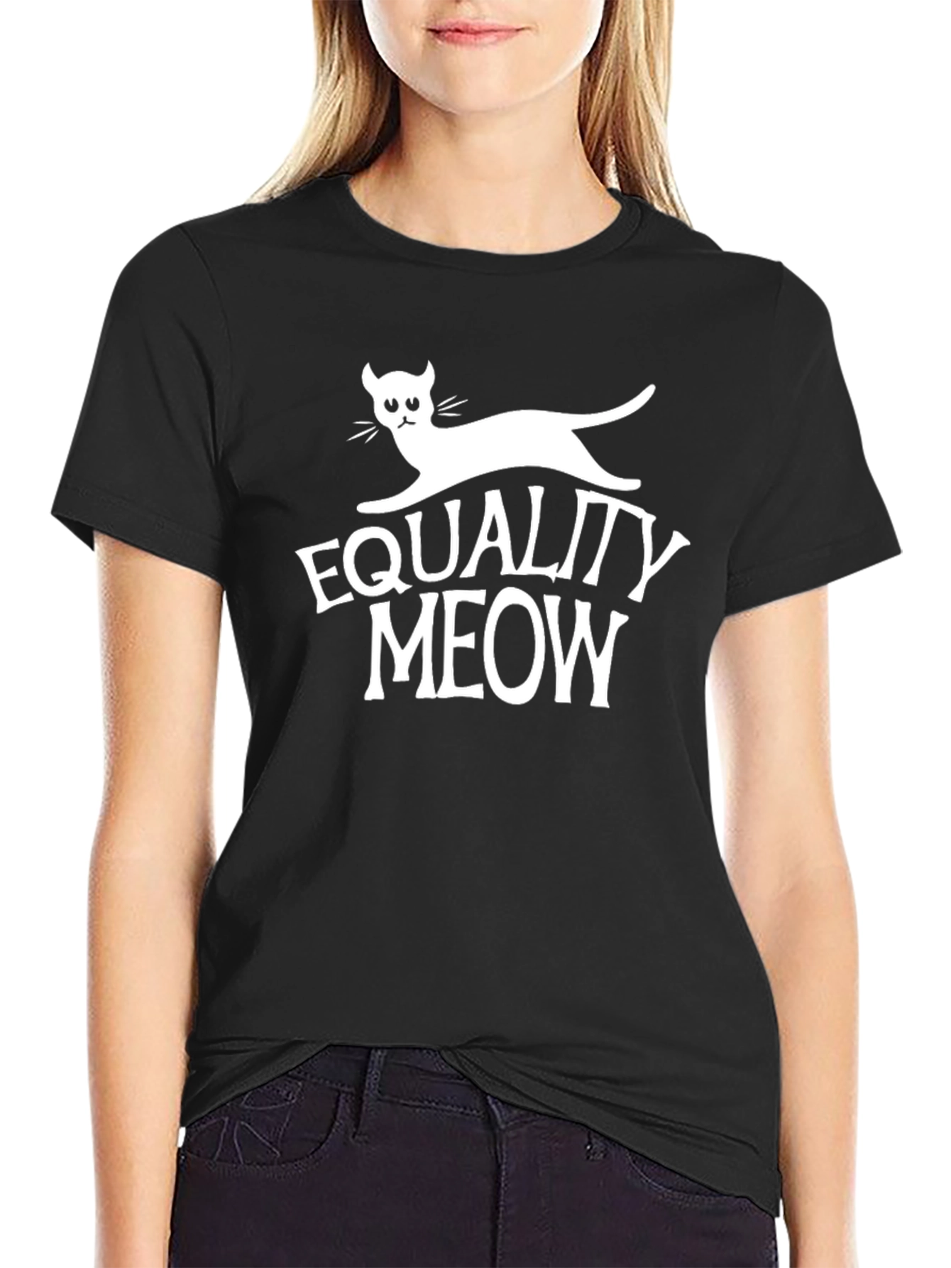 Equality Meow Black T-Shirt - Funny Cat Lover Tee