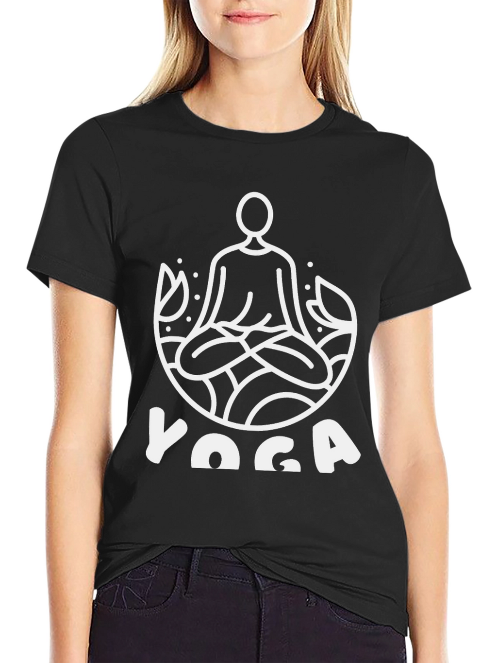 Yoga Graphic Print Tee - Black Cotton T-Shirt