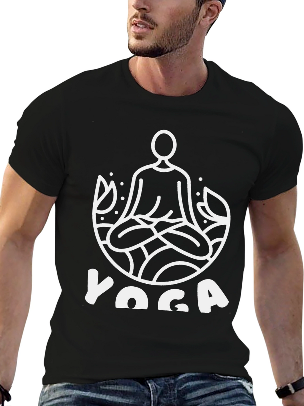 Yoga Graphic Print Tee - Black Cotton T-Shirt