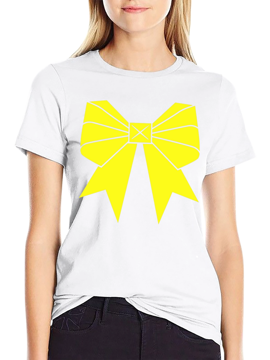 Yellow Bow Graphic Black T-Shirt
