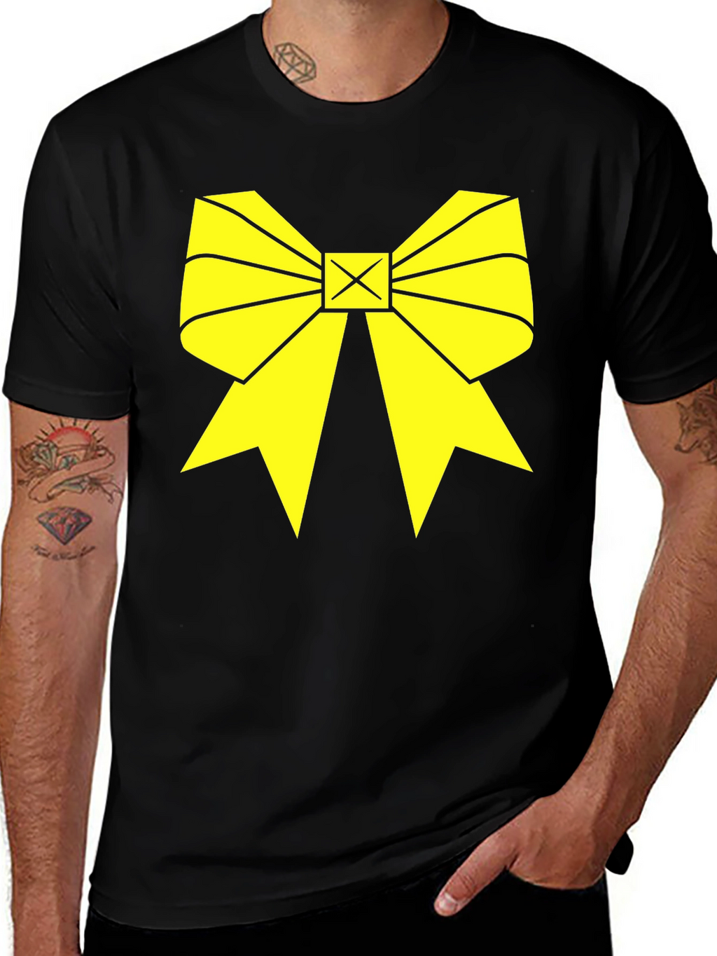 Yellow Bow Graphic Black T-Shirt