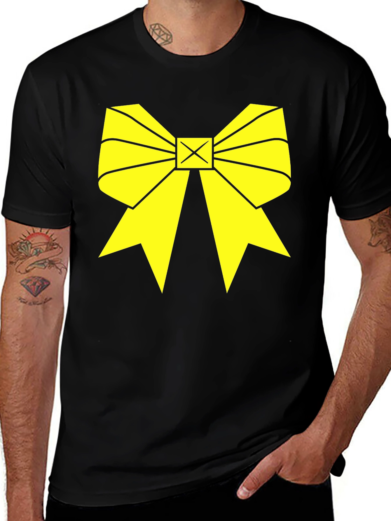 Yellow Bow Graphic Black T-Shirt