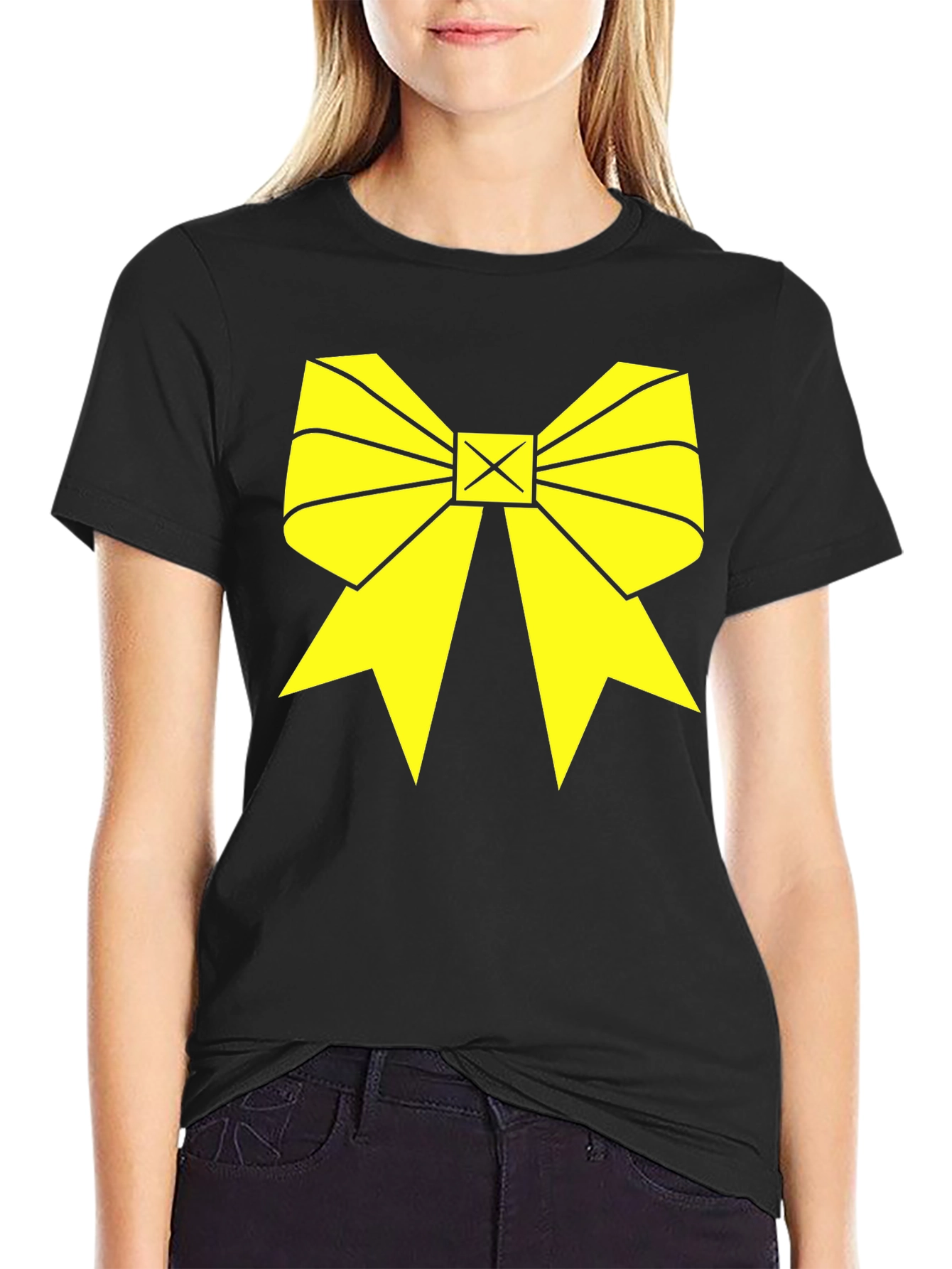 Yellow Bow Graphic Black T-Shirt