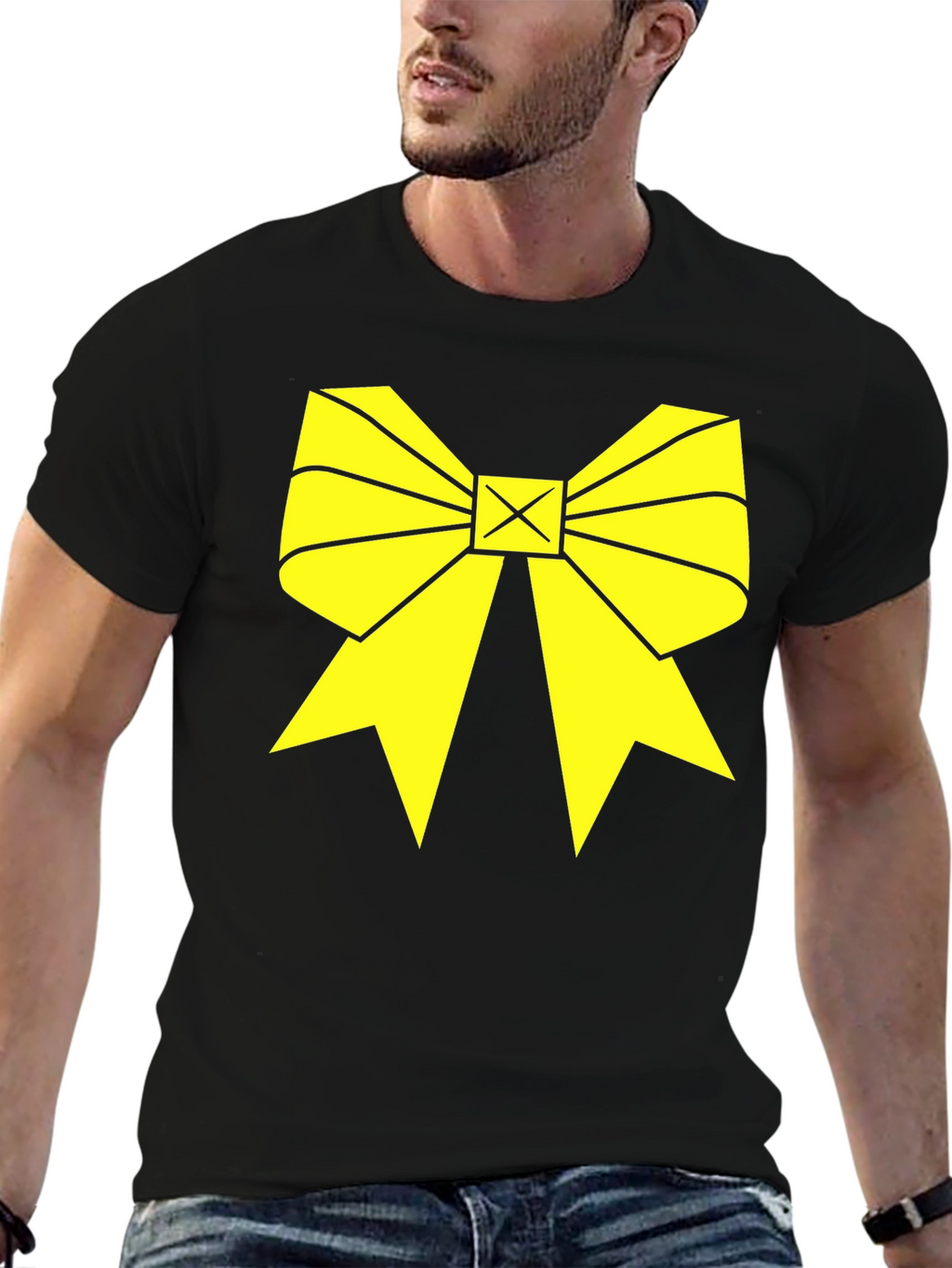 Yellow Bow Graphic Black T-Shirt