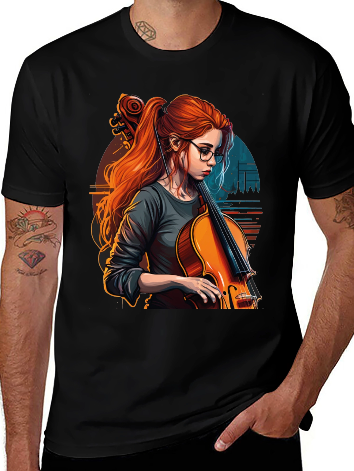 Cello Girl Graphic T-Shirt - Musical Art Tee