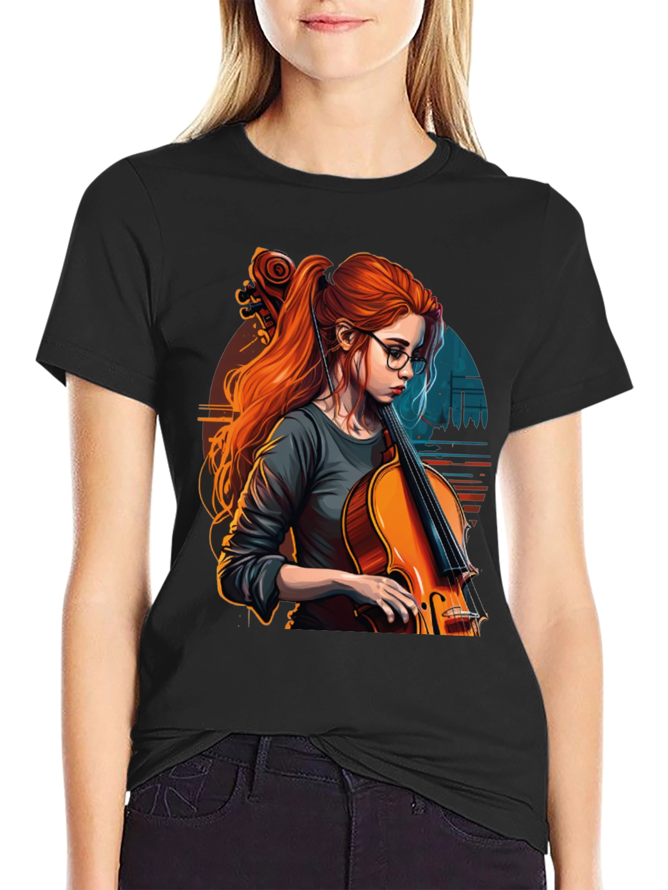 Cello Girl Graphic T-Shirt - Musical Art Tee