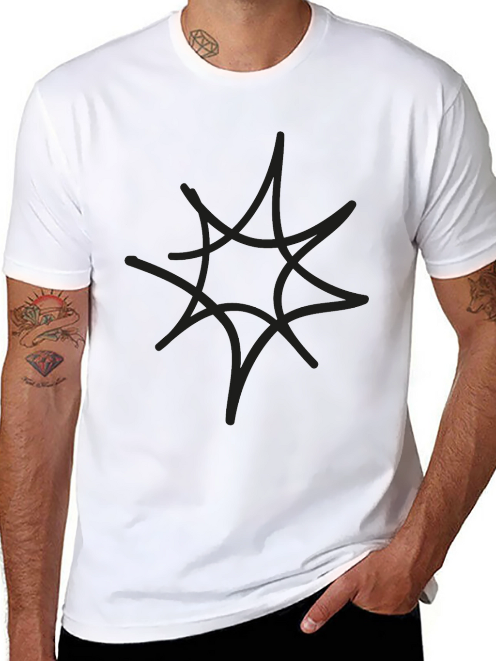 Mens Black Graphic Tee - Abstract Star Design