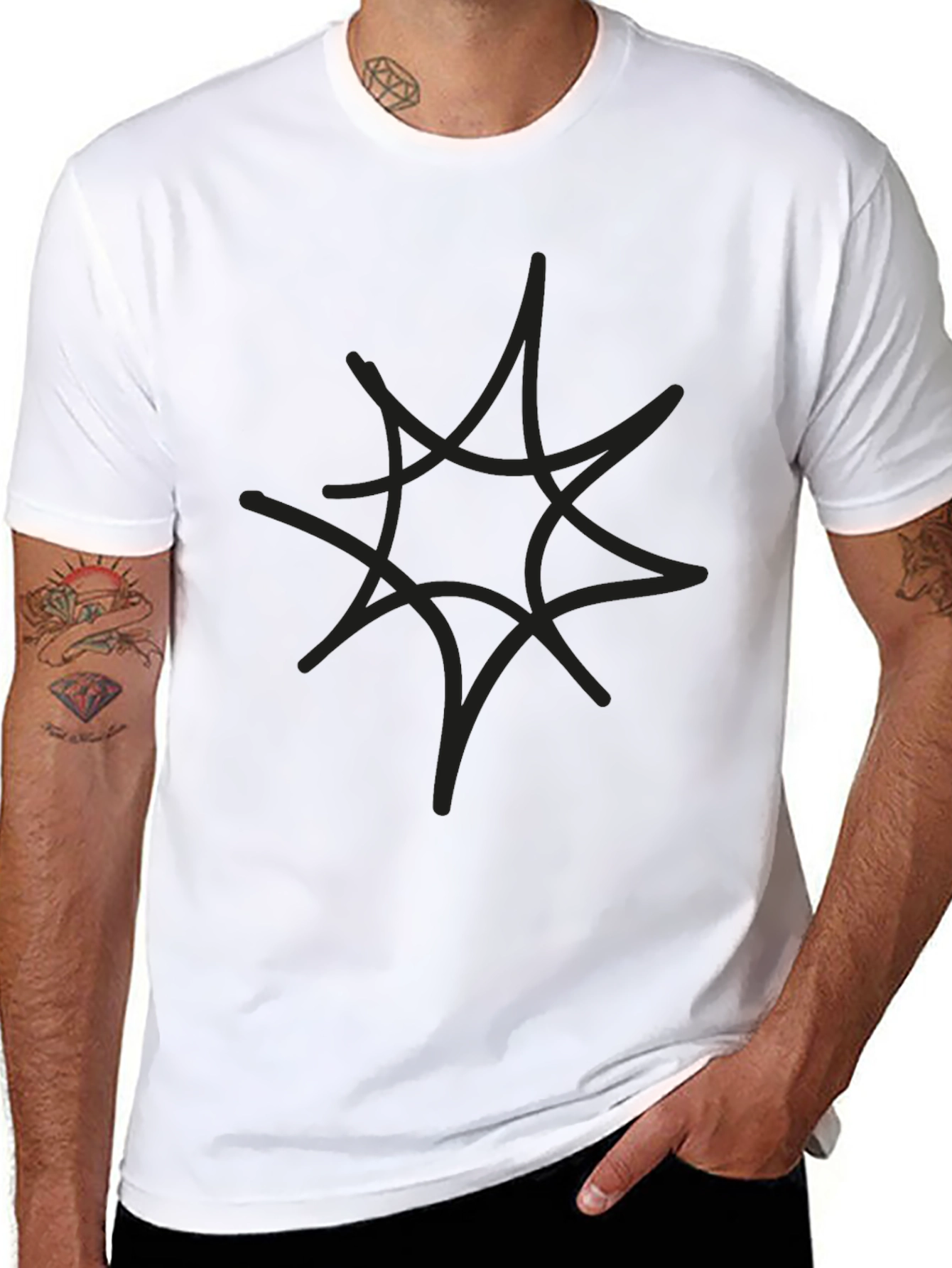 Mens Black Graphic Tee - Abstract Star Design