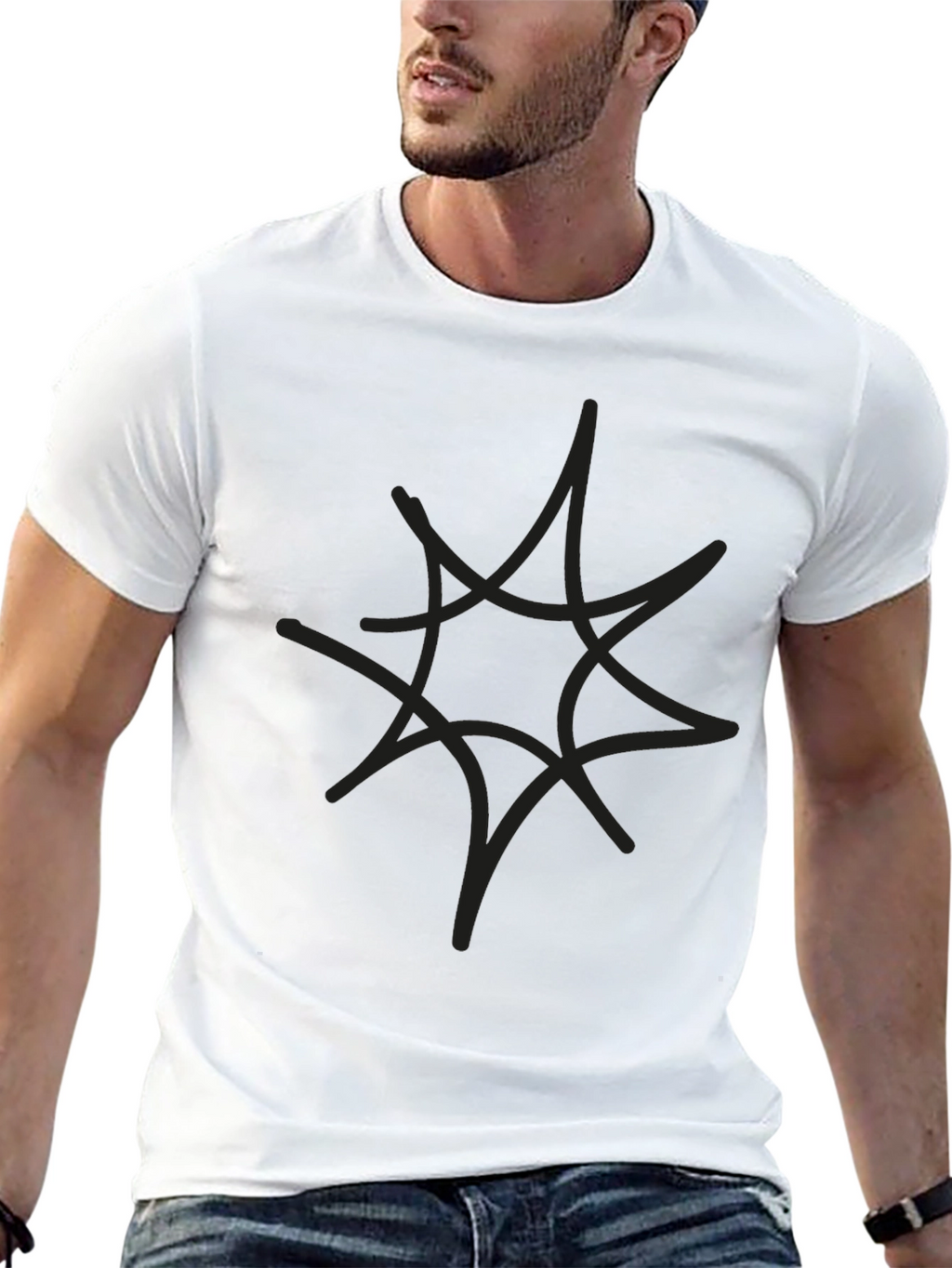Mens Black Graphic Tee - Abstract Star Design